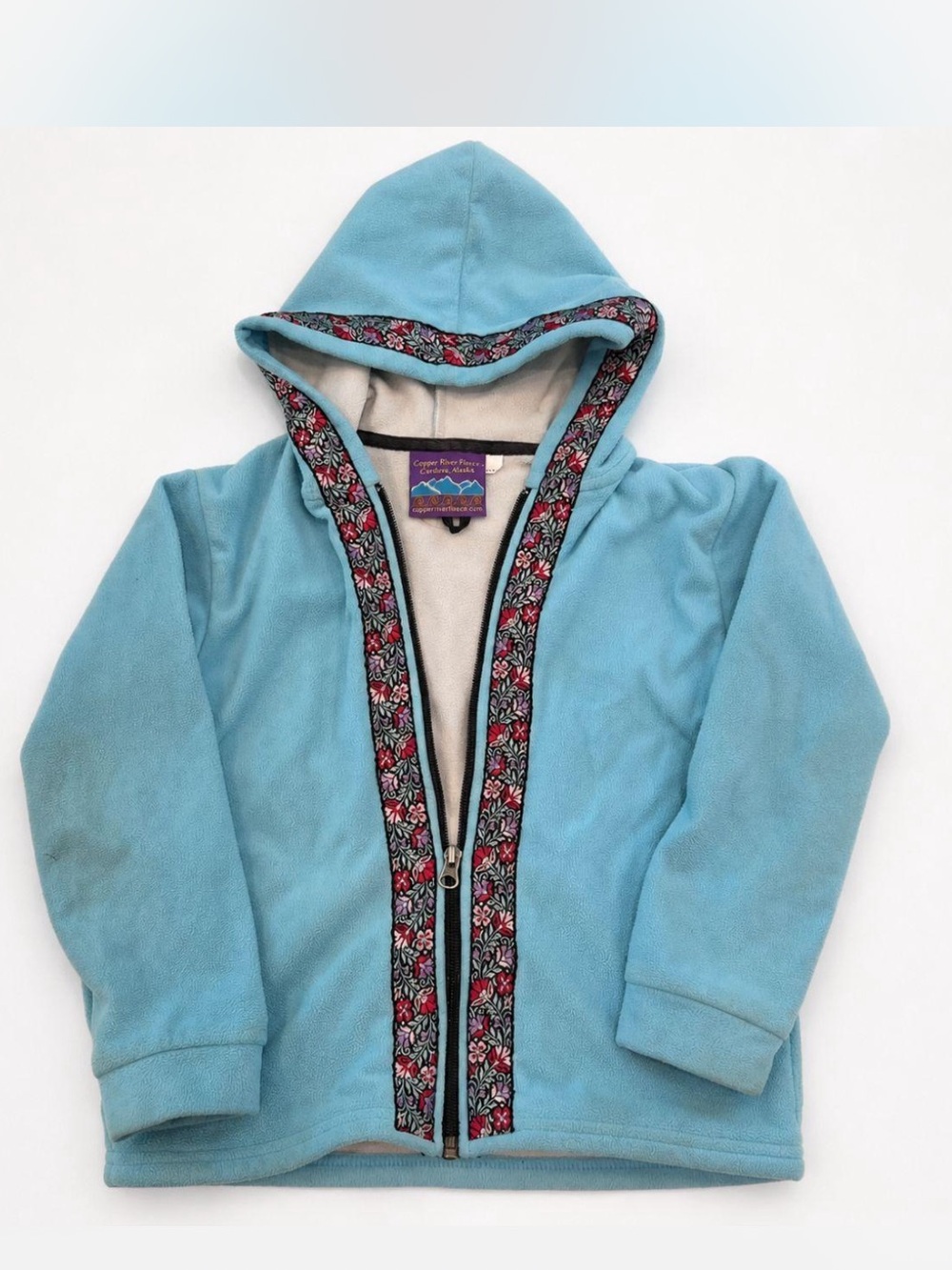 Copper River Fleece Jacket, Kids Softshell Coat Size 5/6 Girls Blue Floral